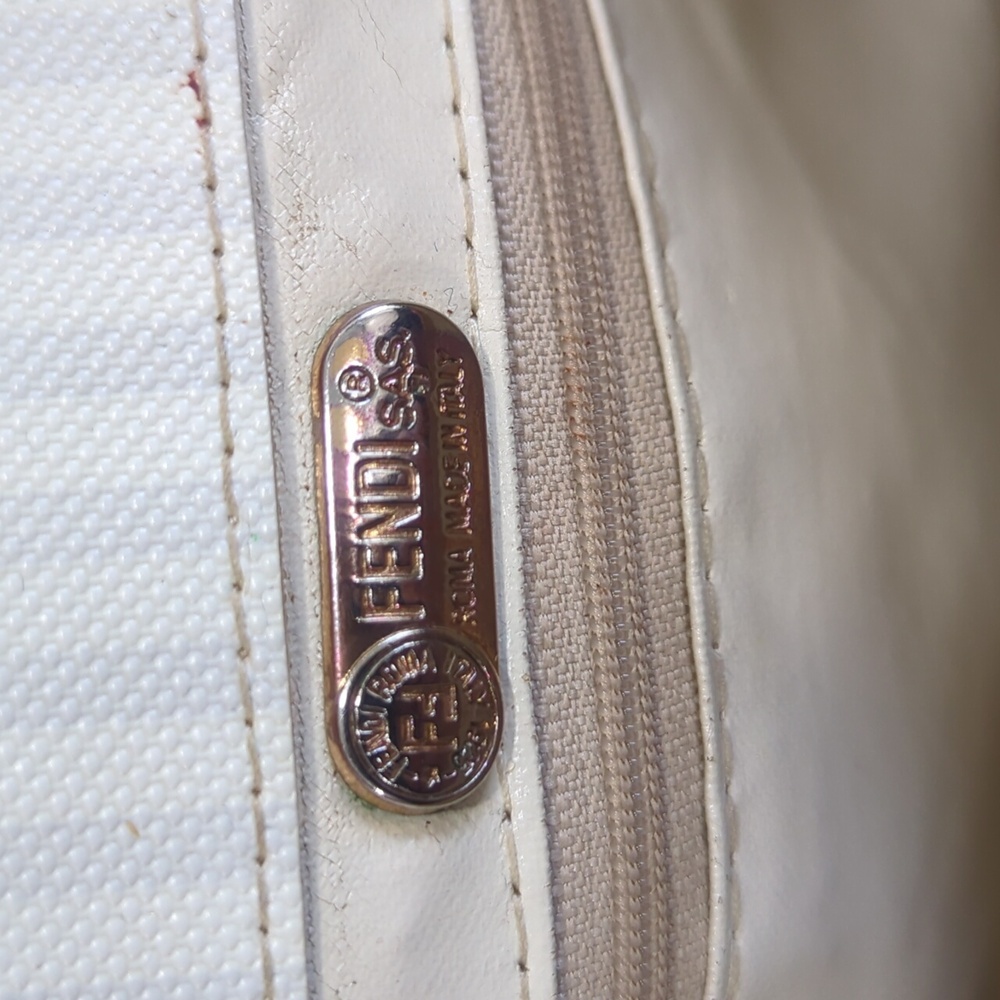 Vintage Fendi crossbody cream and grey striped purse with tan leather ac… - Picture 17 of 17
